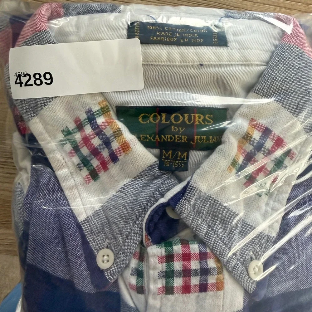 Colours by Alexander Julian Button Down Mens M Multi Color Plaid Patchwork Shirt